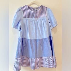 English Factory | Tuckernuck blue and white short-sleeve lined dress size L.